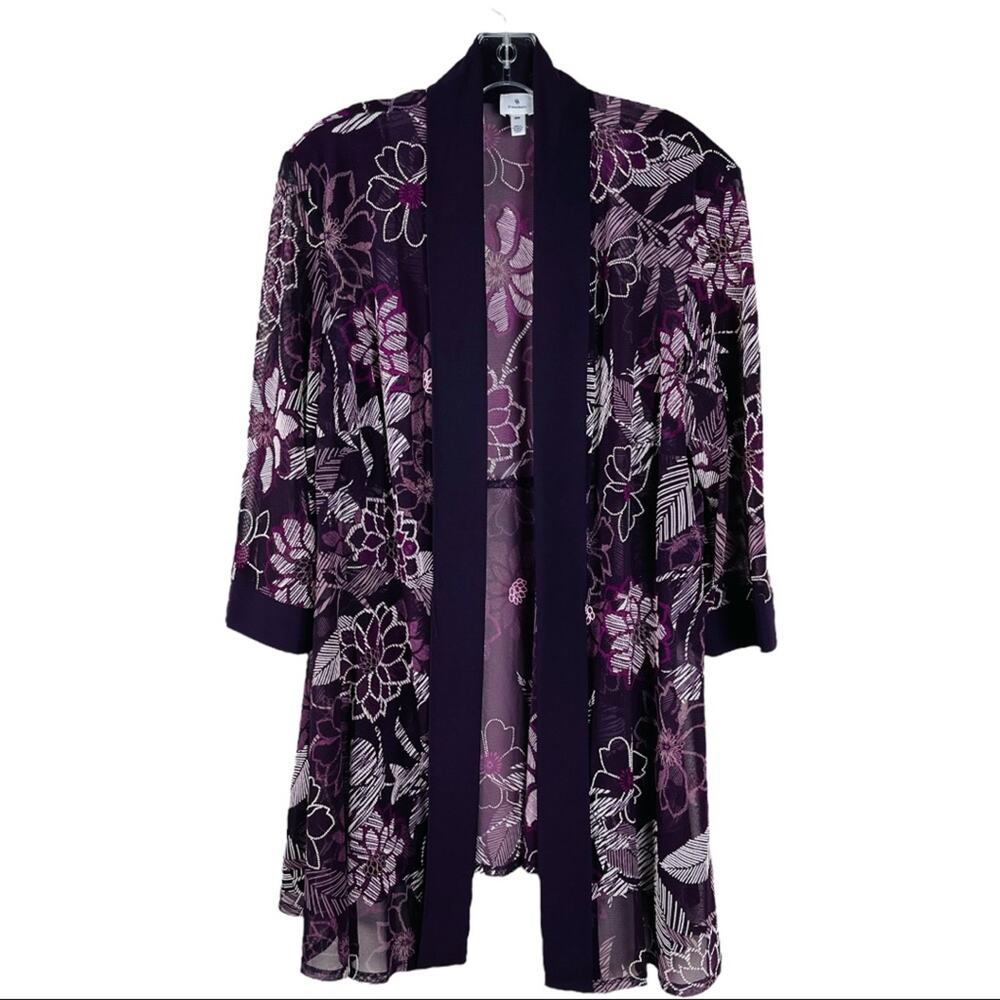 Dressbarn purple white floral semi sheer kaftan cardigan top 18